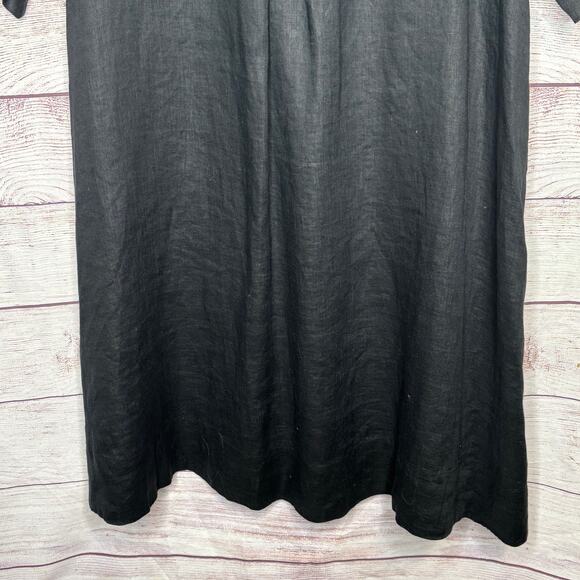 Calme Johnny Was 100% Linen Black Embroidered Floral V Neck Dress Size Large - Picture 6 of 8